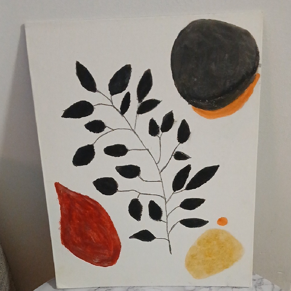 Abstract Leaf Art on Canvas - Black, Red, Orange, Yellow